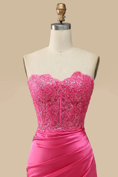 Sweetheart Bow Corset Sheath Prom Dresses With Slit Slate Blue