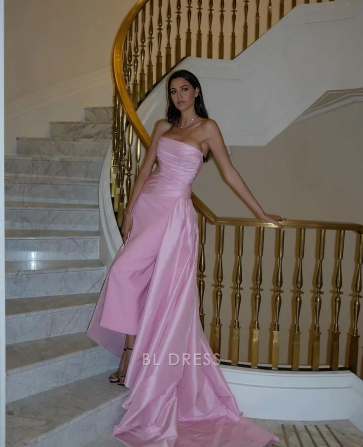 Niulatu Sheath Strapless Pink Satin Prom Dress Evening Dress Formal Dress SD1828