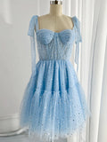 A-Line Sweetheart Neck Tulle Short Prom Dress