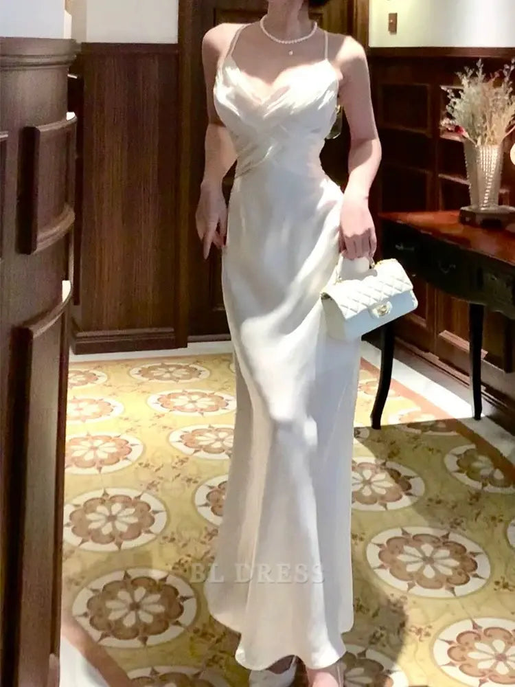Spaghetti Straps Square Neckline Sleeveless White Formal Dresses