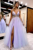 A-Line Tulle Prom Dress with Flowers