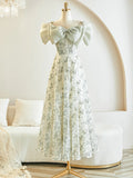 A-Line Lace Tea Length Prom Dress