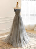 A-Line Tulle Sequin Long Prom Dress