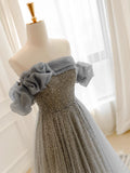 A-Line Tulle Sequin Long Prom Dress