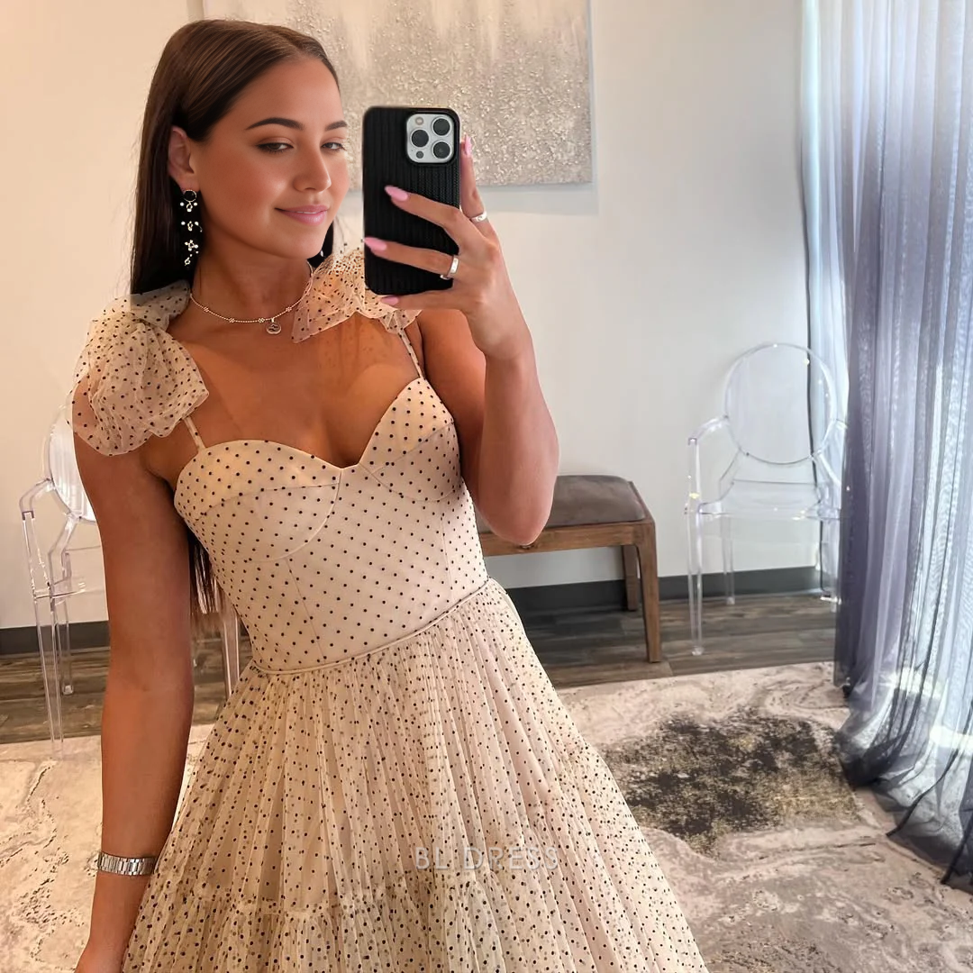 A-Line Spaghetti Straps Tulle Long Prom Dress