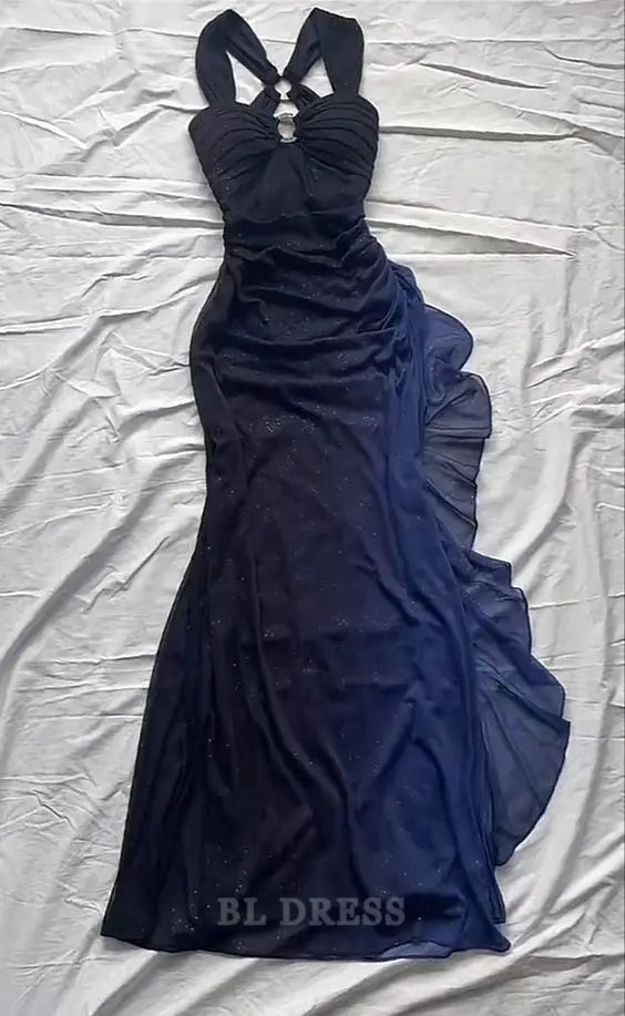 Pleated V-neck Ruffle Sheath Floor-length Dress Royal Blue main image 1