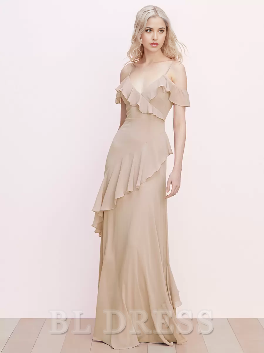 A-Line Chiffon Floor-Length Strapless Ruffles Corset Formal Dresses with Slit main image 0