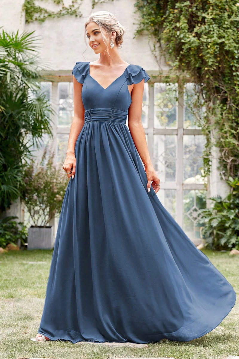 A Line V-neck  Formal Chiffon Prom Dress With Beading  PG257