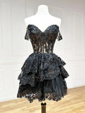 A-Line Tulle Sequin Short Prom Dress