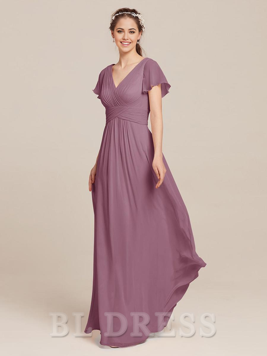 A-Line V-Neck Chiffon Floor-Length formal dresses Bridesmaid Dresses e