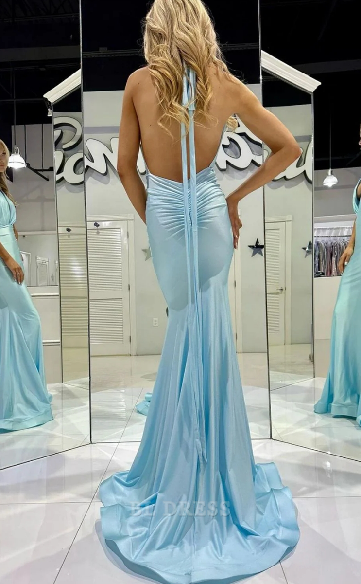 Jimiss Mermaid Deep V-neck Treasure Blue Long Prom Dress main image 0
