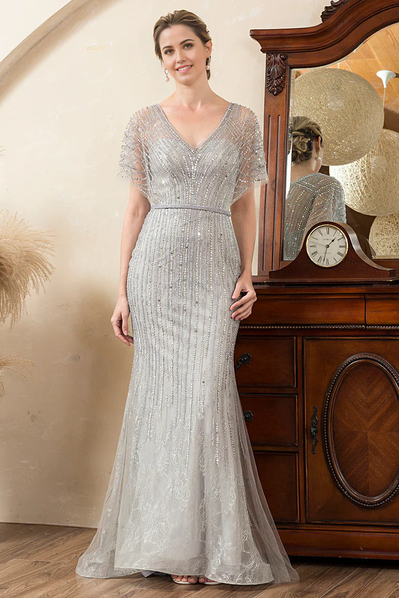 Round Neck Glitter Tulle Mother of the Bride Dresses