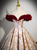 A-Line Off Shoulder Satin/Velvet Long Prom Dress