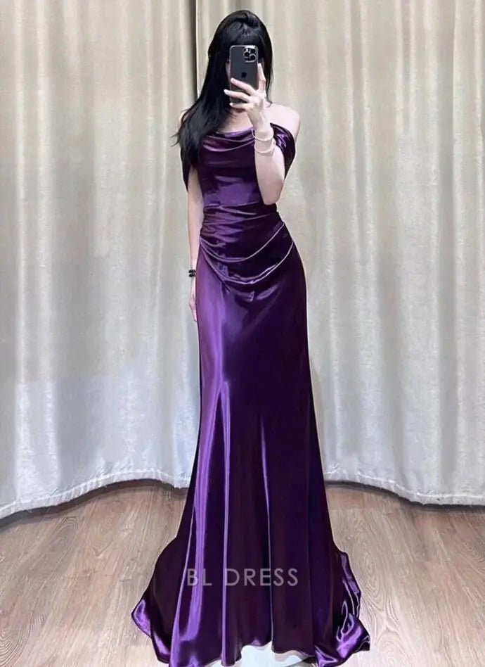 One Shoulder Purple Sequin Mermaid Long Formal Dress cc228