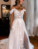 A Line Off The Wedding Dress With Appliques And Split