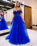 A line Off The Shoulder With Appliques Prom Dress