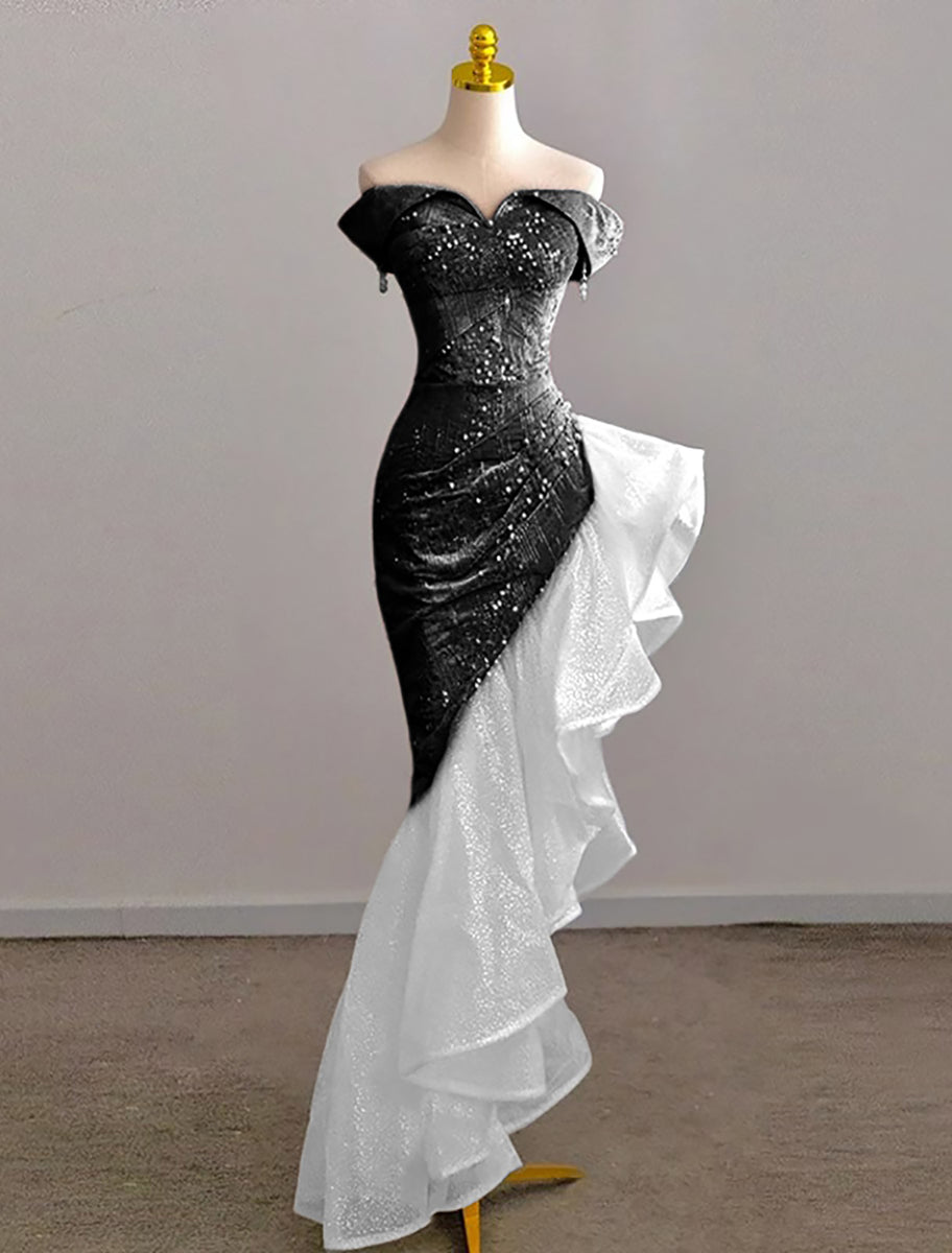 Mermaid/Trumpet Spaghetti Strap Pleated Floor-Length Prom Dresses with Floral Applique