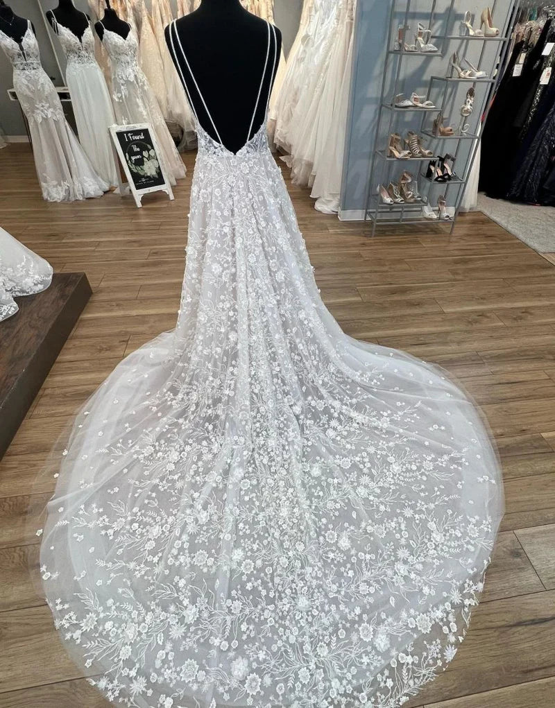 Dress For Wedding Long-sleeved V Neck A-line Open Back With Train Wedding Dress Formal Women's Dresses main image 1