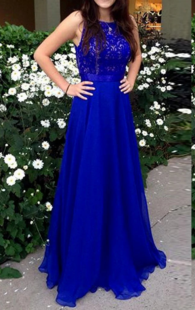 OKBBN Strap V-neck Lace Chiffon Long Ball Dress main image 1
