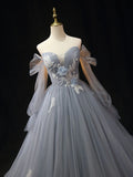 A-Line Tulle Lace Long Prom Dress
