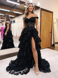 A-Line Sweetheart Neck Tulle Sequin Lace Long Prom Dress