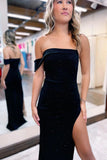 Sparkly Sheath One Shoulder Long Prom Dress with Slit
