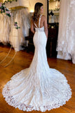 Sheath Long Lace V-Neck Wedding Dress with Slit