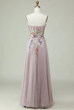 A Line Prom Dress with 3D Flowers Strapless