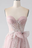 A Line Strapless Tulle Prom Dress