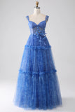 A Line Tulle Corset Prom Dress