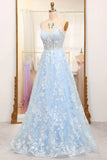 A Line Tulle Long Corset Prom Dress With Appliques