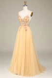 A Line Spaghetti Straps Long Prom Dress with Beading