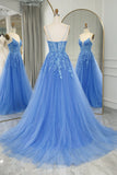 A Line Tulle Long Prom Dress With Appliques
