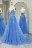 A Line Tulle Long Prom Dress With Appliques