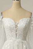 A Line Off the Shoulder Wedding Dress with Appliques