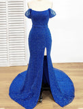 Mermaid / Trumpet Evening Gown Elegant Dress Formal Prom Floor Length Short Sleeve Off Shoulder Sequined with Sequin