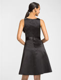 A-Line Jewel Neck Knee Length Satin Bridesmaid Dress with Bow(s) / Sash / Ribbon