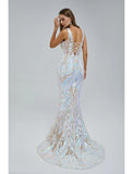 Mermaid / Trumpet Evening Gown Sparkle & Shine Dress Wedding Guest Engagement Court Train Sleeveless V Neck Sequined with Sequin