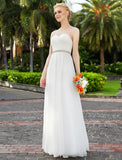Reception Wedding Dresses Princess Sweetheart Strapless Floor Length Chiffon Bridal Gowns With Sashes / Ribbons Beading