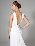 Wedding Dresses Sheath / Column High Neck Sleeveless Chapel Train Chiffon Bridal Gowns With Beading Draping