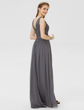 Sheath / Column Bateau Floor Length Chiffon / Floral Lace Bridesmaid Dress with Lace / Sash / Ribbon / Pleats