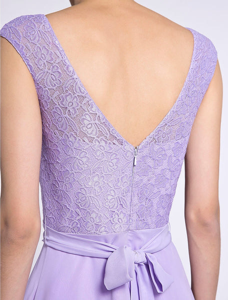 A-Line Chiffon Bridesmaid Dresses Scoop Cap Sleeves Wedding Party Dress