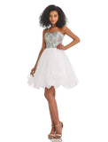 A-Line Homecoming Dresses Color Block Dress Graduation Short / Mini Sleeveless Strapless Tulle with Print