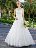 Wedding Dresses Ball Gown V Neck Regular Straps Floor Length Tulle Over Lace Bridal Gowns With Lace Appliques