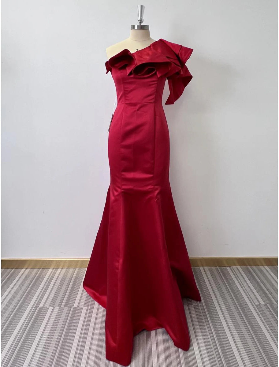 Mermaid/Trumpet Strapless Sleeveless Floor Length Evening Dresses With Split Side & Ruffle