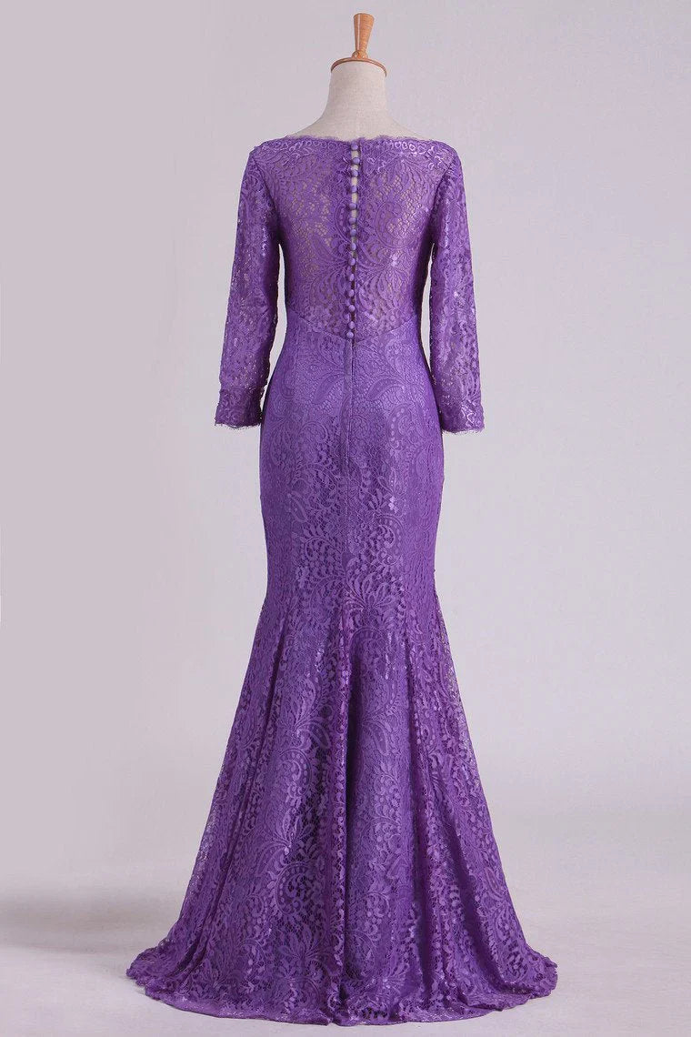 Elegant 3/4 Sleeves Mermaid Crepe Long Mother of The Bride and Groom dresses Side Slit