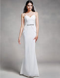 Mermaid / Trumpet Bridesmaid Dress Spaghetti Strap Sleeveless Elegant Floor Length Chiffon / Lace with Lace / Crystals