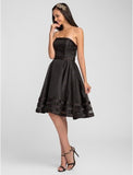 A-Line Strapless Knee Length Organza Bridesmaid Dress with Pleats Ruffles