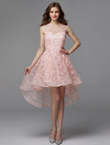 A-Line Hot Dress Wedding Guest Cocktail Party Asymmetrical Sleeveless Illusion Neck Tulle with Appliques