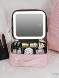 LED Lighted Travel Makeup Bag, Cosmetic Bag Portable Portable Makeup Storage Bag, Adjustable Dividers, Mirror, and Magnifying Lens